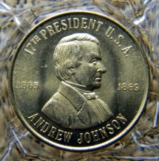 Andrew Johnson 17th President of The U s A Brass Collector Token 8442 