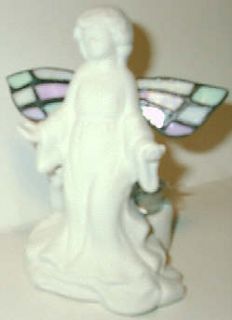Angel Figurine Tealight Holder, Porcelain, Colored Wings, One Tealight 