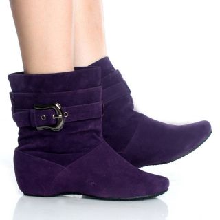 Hidden Wedge Boots Winter Ankle Purple Buckle Faux Suede Womens Heels 