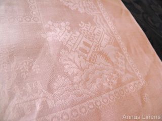 Vintage Irish Linen Damask Fabric Bolt Pink Willow 6 Napkins Uncut 