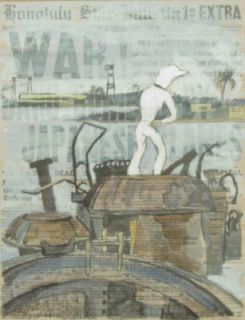 Emlen Etting Original Modernist Collage Painting Pearl Harbor Arizona 