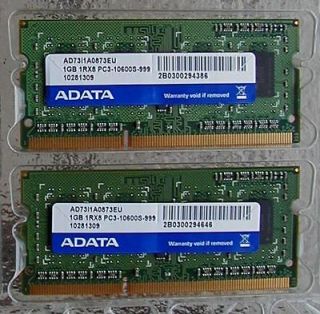 2GB (2 x 1GB) 204 Pin DDR3 1333 (PC3 10600) SODIMM ADATA Laptop Memory