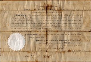 RARE President Andrew Johnson Signed Document 1866