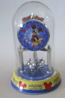 Mickey Mouse Porcelain Anniversary Mantle Clock Glass Dome Disney Blue 