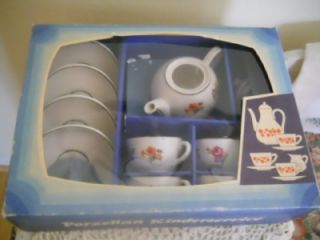 Vintage Childrens German Porcelain Tea Set Unused in Box 12 Piece Made 