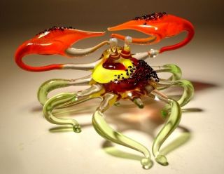 Blown Glass Murano Art Animal Figurine Sea Creature Crab with Green 