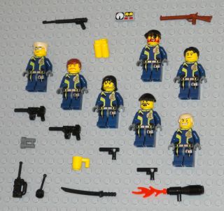 LEGO Minifigures 7 Agents Soldiers Army Machine Gun Weapons Guys 