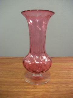 Antique Round Pedestal Flower Vase Pink Glass