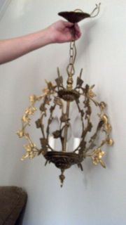 Vintage Antique Brass Victorian Hanging Chandelier 3 Light