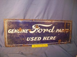 Original Antique Genuine Ford Parts Used Here Vintage Porcelain Sign 