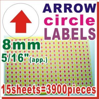 RED Arrow 8mm 0.8cm Labels Sticker circle paper Direction Mark 