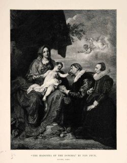 1895 Wood Engraving Timothy Cole Anthony Van Dyck Madonna Donors 