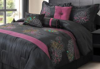 7pcs queen alexandra black and purple comforter set free shipping