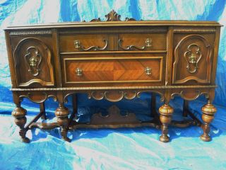 Antique Jacobean Buffet Sideboard Hutch Server Credenza Cabinet Dining 