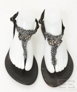 Antik Batik Black Leather Jeweled Sandals Size 41