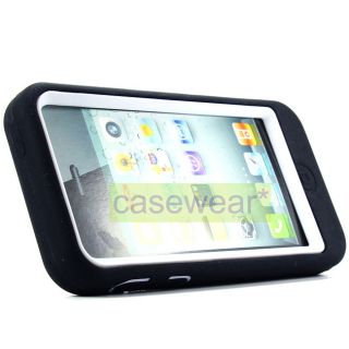 Black White Kickstand Double Layer Hard Case Gel Cover for Apple 