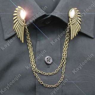   Angel Feather Wing Crystal Chain Blouse Collar Neck Tips Brooch Pin
