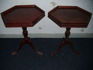 Retro Antique Vintage 2 Side Lamp Tables Octagon Style 3 Leg Bottoms 