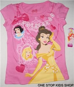  Girls 4 5 6 Short Sleeve Shirt Tee Top Belle Aurora Snow White