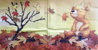 DECOUPAGE 10 NAPKINS MADE IN CHILE CUTE BEAR AND AUTUMN TREE DESIGN 