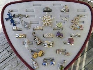 Vintage Sterling Silver & Gemstone Jewelry Lot, Rings, Pins, Pendants 