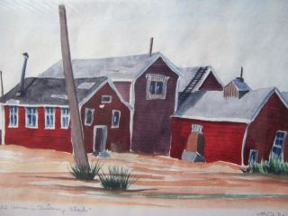 Original 1947 Watercolor Painting Old Houses Homes in Anchorage Alaska 