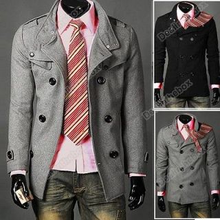 Men Slim Design Coat Jacket Hot Stylish Woolen Jacket Double Pea 
