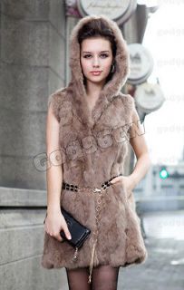 100% Real Genuine Rabbit Fur Vest Gilet Waistcoat Jacket Outwear 
