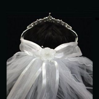   Pearl Crystal Tiara Wedding Flower Girl Veil Holy First Communion