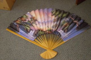 LARGE WALL HANGING CHINESE HANDPAINTED 54 FAN WITH BAMBOO RIBS