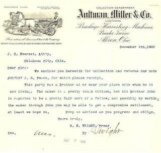 1900 Collection Agency of Aultman Miller Co for Farming Equipment 