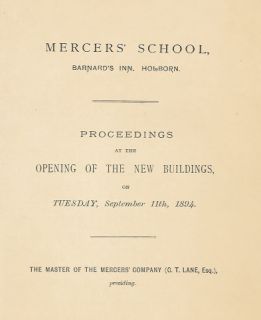 Mercers School Barnards Inn Holborn Book