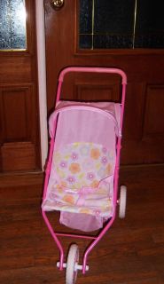 Wheel Jogging Baby Doll Stroller Pink Flowers Folding w Canopy 3 Wheel 