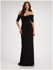 Badgley Mischka Collection Off Shoulder Ruched Jersey Formal Gown 