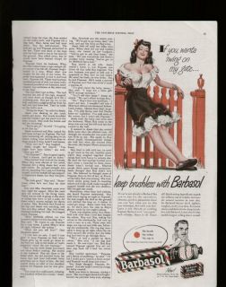 1947 Print Ad Barbasol Shave Cream Pin Up Girl on Fence