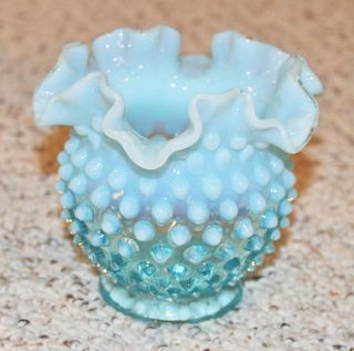 Vintage Fenton Hobnail Blue Opalescent Vase Ruffled Beautiful