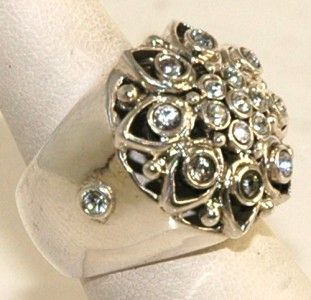 Vintage Barse Heavy Dome Filigree 925 Sterling Silver Clear Stone Ring 