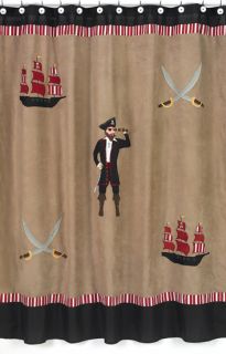 JoJo Designs Pirate Black Red Fabric Kids Boys Shower Curtain