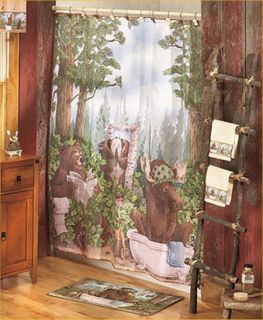 18 PC Bear Moose Lodge Bathroom Shower Curtain Set Soap