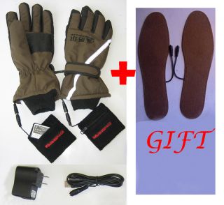 Heated Gloves Rechargeable Battery Adapter Warmer Women Men Khaki Free 