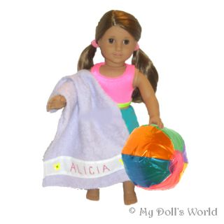 PERSONALIZED BEACH BALL/TOWEL FITS MY AMERICAN GIRL DOLL KANANI~JULIE 