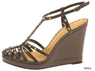 BCBGirls BCBG Fax Brown Leather Wedge Shoes 10 New