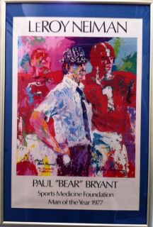 LEROY NEIMAN PAUL BEAR BRYANT POSTER/PRINT/1977/SIGNED   COLLECTORS 