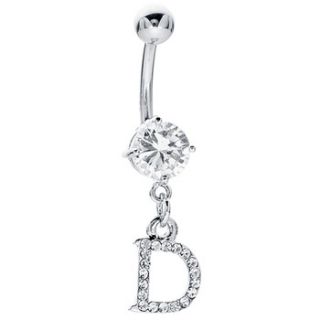 CZ Sparkling Initial D Dangle Belly Button Navel Piercing Ring   14G
