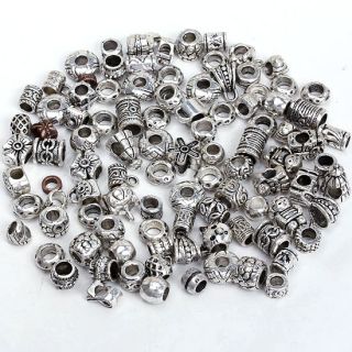 100X Mixed Tibetan Silver Plate Big Hole Bead Charm Bracelet