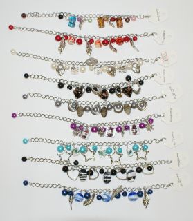   Glass Bead Bracelet Silver Charm Dangle Bracelets 18 Styles