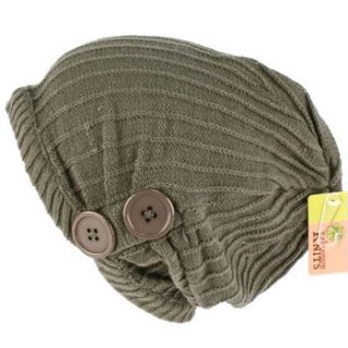 Winter Slouchy Ribbed Knit Beanie Button Ski Hat Gray