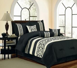 11 Piece King Francisco Black and Beige Bed in A Bag Set