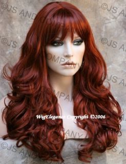 Beautiful Long Wavy Curly Layered Copper Red with Bangs Wig 130
