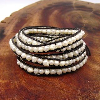 Chic Beauty Freshwater White Pearls Five Wrap Bracelet